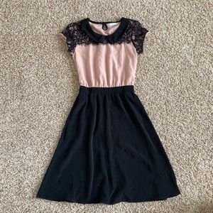 Mikarose black and tan fit and flare dress with collar size XS.